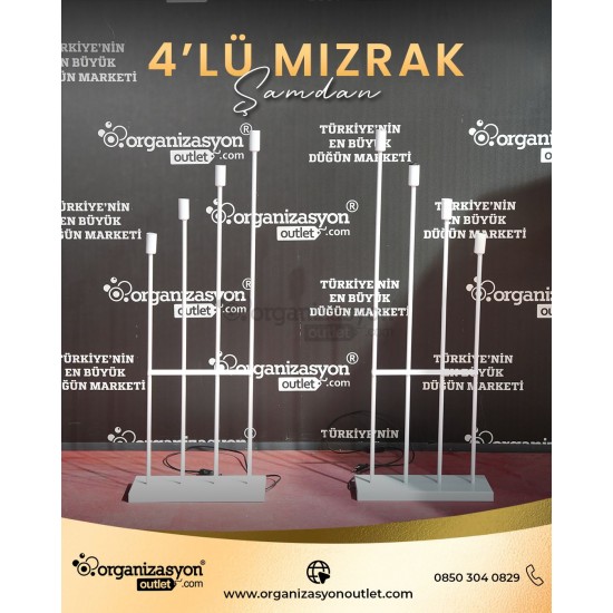 Mızrak Şamdan 4’lü Fırın Boya Beyaz | Dekoratif Organizasyon Şamdanı